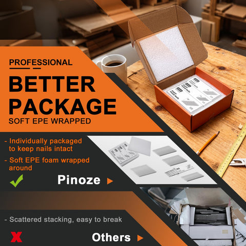 All In One 16 Gauge Finish Nails Kit shown in soft EPE wrapped box for secure packaging and storage, highlighting organized array.