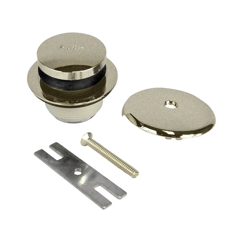 Universal Bath Tub Touch To Toe Push Button Drain Trim Kit With Overflow Plate In Brushed Nickel Finish, components view