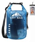 Transparent Blue Waterproof Dry Bag Roll-Top Backpack for Travel and Water Sports, Ultra Lightweight 5L with Phone Case shown