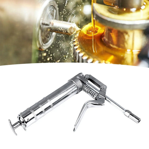 Heavy Duty 120cc Grease Gun Handheld Lubrication Tool for Industrial Equipment, plated metal, easy squeeze, quick fill