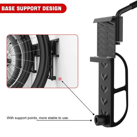 Swivel Bike Storage Rack For Tight Spaces, Adjustable Wall Mounted Garage Bike Rack showing base support and bike wheel detail