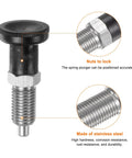 2 Pack Push Fit Ball Nose Spring Plunger M12x1.5 Thread 6mm Pin Shaft Stainless Steel Return Knob shown with locking nuts and detailed threaded shaft.
