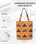 Blue Farm Tractor Aesthetic Canvas Tote Bag for Women and Girls Reusable Grocery Shopping Shoulder Tote with tractor print
