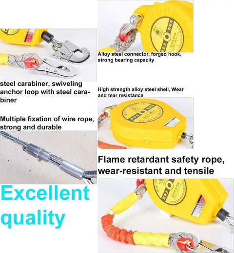 Self Retracting Lifeline For Construction On The Job Site Heavy Duty Fall Protection Yoyo Harness with steel shackle and carabiner