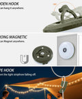 4 In 1 USB Rechargeable Camping String Lights With 8 Modes showing hidden hook, magnetic base, and tape hook on 32.8Ft tent lights