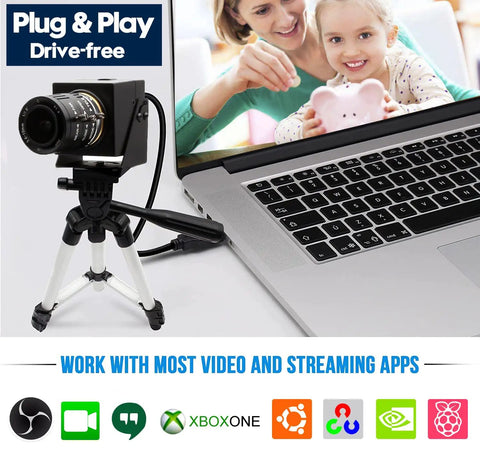 High Speed 1080P 120fps USB Camera For Golf Swing Analysis With 12MP Sensor mounted on tripod next to laptop