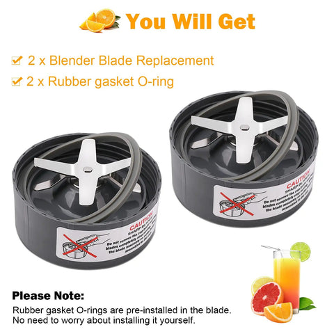 2 Pack Blender Extractor Cross Blade Replacement Parts Kit For 600W And Pro 900W Series Blenders with gasket O-rings