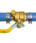 Cinch Clamp Rings Three Quarter Inch Stainless Steel 50 Pack Premium Quality PEX Cinch Clamps For Plumbing Installations Durable Rust Resistant For Residential And Commercial PEX Tubing Projects shown installed on blue PEX tubing.