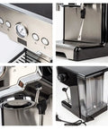 Kick Start Your Morning With This No Fuss Semi Automatic Coffee Maker Featuring A Powerful Pump And Washable Permanent Filter That Pulls Rich Espresso Cappuccino And Creamy Milk Froth with stainless steel details and compact design.