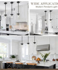 Lit Modern Clear Glass Pendant Lights 3 Pack Adjustable Hanging Lighting For Kitchen Island Hallway Porch Bedroom 60W Equivalent