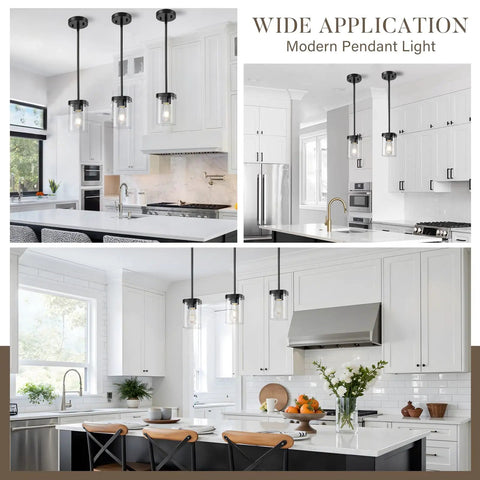 Lit Modern Clear Glass Pendant Lights 3 Pack Adjustable Hanging Lighting For Kitchen Island Hallway Porch Bedroom 60W Equivalent