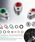 139 Piece AC O Ring Kit With 54 Rubber O Ring Assortment And 85 Compressor Gaskets In 12 Sizes For No Fuss DIY Friendly Tight Seal On Car AC Systems Durable Gasket Set For Automotive Service, material composition view
