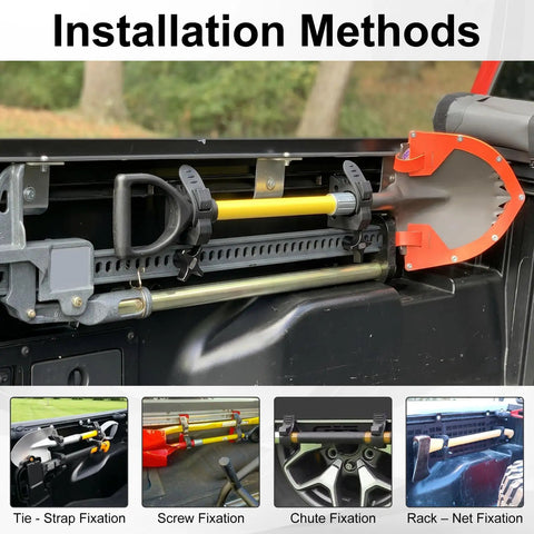 Installation methods for 8 Piece Quick Release Shovel Holder Kit For Trucks And SUVs Fits Roof Rack Crossbars 1 To 1.5 Inch