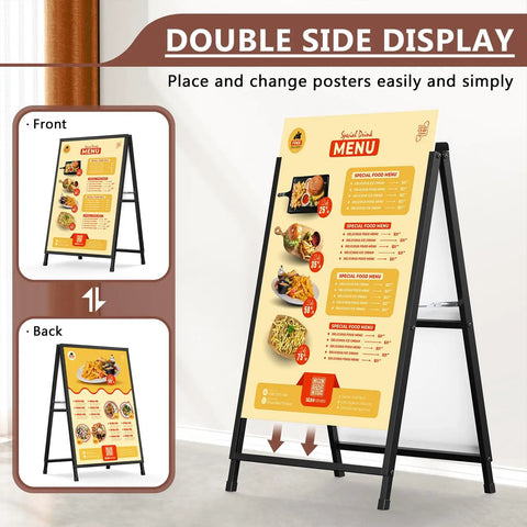 Double Sided 24x36 Inch Street Poster Sign Heavy Duty Folding Sidewalk Board With Slide In Steel Frame Outdoor Indoor Advertising