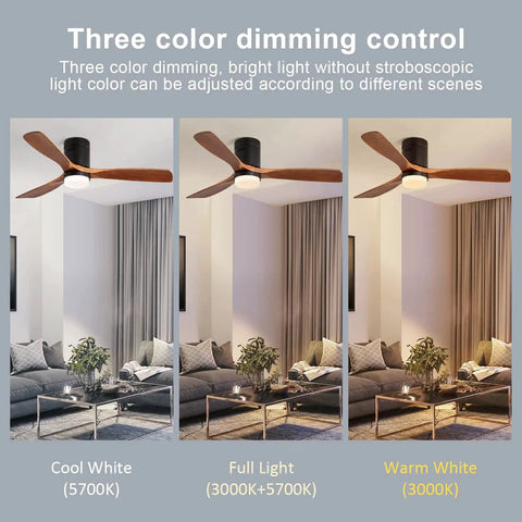 Dope 52 Inch Wood Ceiling Fan With Light And Remote Control, 3 color settings for different room ambiance