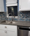 Kitchen with Dope Teal Blue Crystal Glass and Gray Marble Mosaic Tile Interlocking Sheets for Bathroom Walls Kitchen Backsplash