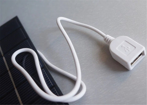 Mini USB Solar Panel Module 2W 6V With Blocking Diode, showing USB connector attached to polysilicon solar cell charger.