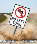 Front-angle view of a 24x18-inch aluminum No Left Turn traffic sign, reflective finish with predrilled holes.