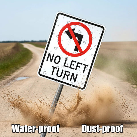 Front-angle view of a 24x18-inch aluminum No Left Turn traffic sign, reflective finish with predrilled holes.