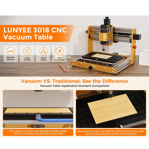 Sweet Precision No Sweat CNC Vacuum Table Workholding Heavy Duty Fixture For 3018 Pro Mini Milling Machine Zero Mark Platform Smooth Clamping Setup US Plug Desktop on a milling machine setup.