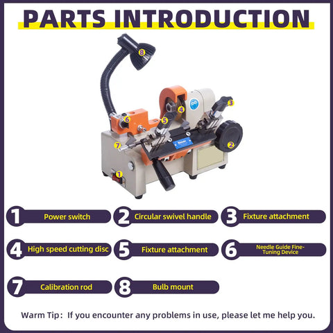 Parts of Compact 110V Metal Cutting Machine With 120W Power And Pure Copper Motor, labeled for easy identification.