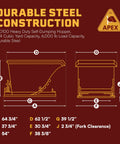 Commercial Grade 1 Cubic Yard Self Dumping Hopper Fits Standard Forklifts 6000 Lb Capacity Heavy Duty dimensions illustration