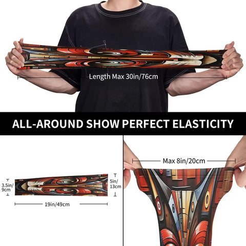 Snag These Fly Ice Silk Arm Sleeves With Cute Cat Graphics And Grippy Thumb Holes Offering Ultra Cool UV Shielding For Hot Days Of Running Cycling Or Driving, showing elasticity and dimensions.