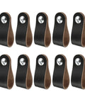 Leather Drawer Pulls 2.5 Inch Black Single Hole Soft Leather Handles With Short And Long Screws Pack Of 10 laid out in two rows