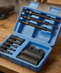 Tough As Hell 12 Piece Internal Bearing Extractor Tool Kit Heavy Duty Remover Set With Puller Rods And Sleeves Adapters For Garage Repairs 45 Steel Construction Makes Removing Stuck Bearings Simple For Auto Maintenance Jobs, blue case open