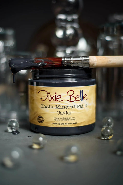 Matte Black Caviar Chalk Finish Furniture Paint 32oz with brush for DIY Makeovers with Chalk Mineral Formula Versatile