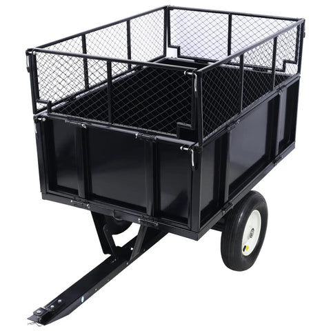 Heavy Duty Steel Dump Cart For Lawn And Garden Haul 750 Lb Capacity 22 Cubic Feet Tow Behind Utility Trailer With Removable Sides