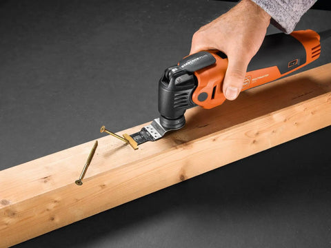 Starlock Plus E Cut Carbide Pro Saw Blade cutting wood with screws