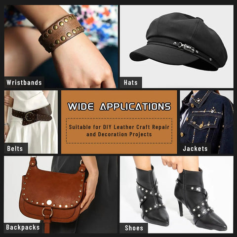 Application of 540 Piece Leather Rivet Kit With Three Sizes Double Cap Rivets And Leather Rivet Setting Tools for various accessories