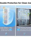 Commercial Ice Machine Delivers 850 Lbs Per Day, 460 Lbs Ice Storage with self-cleaning mode and filtration details