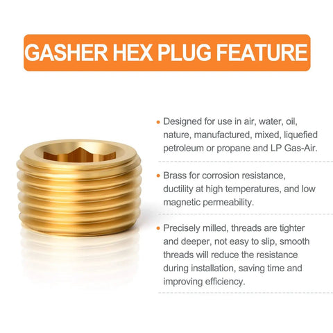 Brass Pipe Plug from 25 Pieces Pro Grade Set with Hex NPT Fittings, showcasing corrosion resistance and detailed thread features.