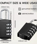 Front and side view of 40 Pack Four Digit Combination Padlocks for luggage and lockers, detailed with measurements.