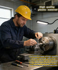 Worker using bright 30 LED sewing machine light with flexible silicone neck and magnetic base, attached to a metal lathe.