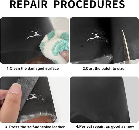 Steps for using Ultra Large Self Adhesive Leather Repair Patch 17X79 Inch for couch and car seat repairs.