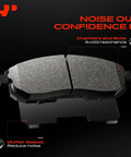 Rock Solid Front Ceramic Brake Pads Compatible With Hyundai Kia 2 Pack highlighting chamfers and slots for noise reduction.