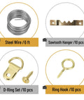 Picture Hanging Kit 220 Pieces Gold Hardware Set With Assorted Hooks Nails Sawtooth Hangers D Rings Steel Wire Ring Hooks