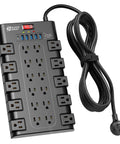 28 In 1 Power Strip Surge Protector With 22 AC Outlets And 6 USB Ports, 1875W 15A, 2100 Joules, Ultra Flat Plug, black