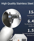 Close-up of Heavy Duty Commercial Sugar Coating Machine showing stainless steel details and measurements of drum thickness.