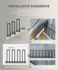 Installation scenarios for Rock Solid Matte Black U Shaped Handrails for Indoor and Outdoor Stairs featuring non-slip grip.