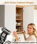 Heavy Duty Full Overlay Soft Close Cabinet Hinges With No Sweat Clip On Mounting For Face Frame Kitchen Cabinets Nickel Plated 105 Degree Concealed Door Hardware 4 Pair Rock Solid Zinc in use with open cabinet.