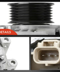 Close-up of Beefy 150 Amp 12 Volt Car Alternator for Ford Escape 2009-2012, 6 groove pulley and connector details