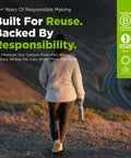 Woman walking outdoors holding a 27 Oz Brushed Stainless Steel Water Bottle With Bamboo Lid Leak Proof Reusable Drinkware.