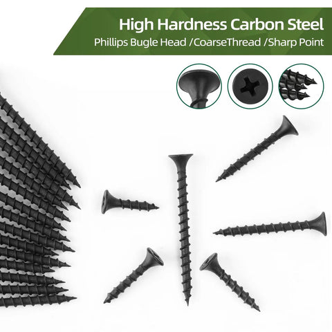 Tough As Nails Heavy Duty Drywall Screws Six By Two Inch Phillips Self Tapping Fasteners with coarse thread and sharp point.