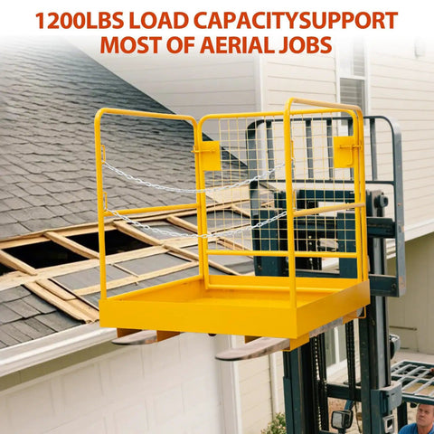 Straight Up Forklift Safety Cage 36 X 36 Inch Work Platform 1200 Lbs Capacity heavy duty man basket rig with locking chains.