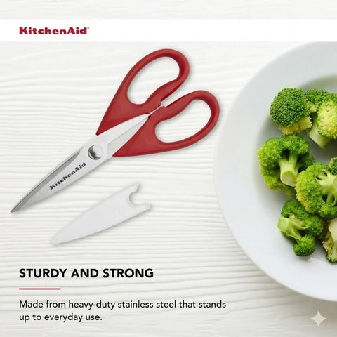 Top Shelf All Purpose Kitchen Shears With Protective Sheath Ridiculously Sharp Stainless Steel Blades Dishwasher Safe Cozy Comfort Grip Perfect For Snappy Meat Veggie And Packaging Cuts