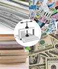 Game Changing Heavy Duty Steel Book Press Machine Built To Flatten Wrinkled A3 And A4 Sheets With Double Balance Rod and Serious Squeeze Workhorse with stacked books and currency.